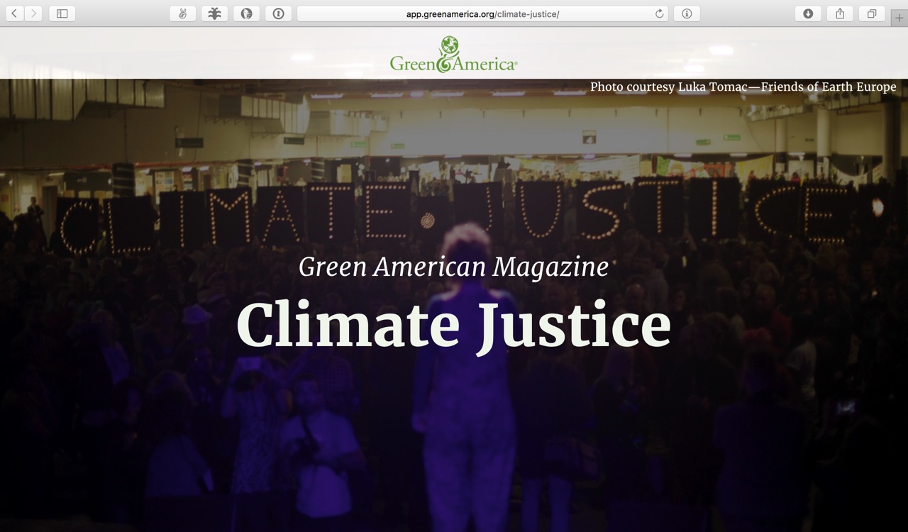 A screenshot of the Climate Justice feature.
