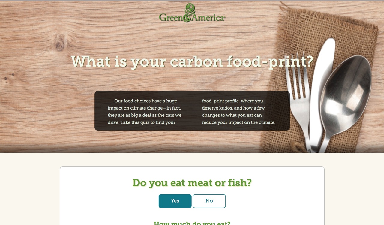 A screenshot of the Food Print Quiz