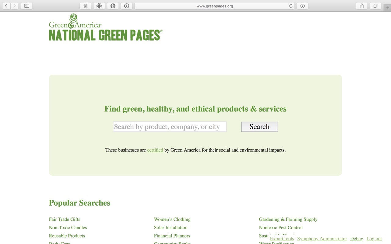A screenshot of the Green Pages site